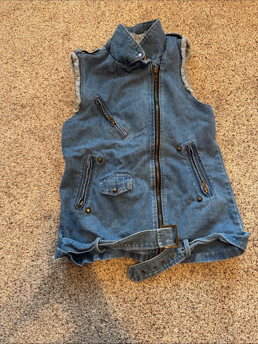 Rehab Women’s Light Blue Sleeve-less Denim Vest with Waist Buckle size S